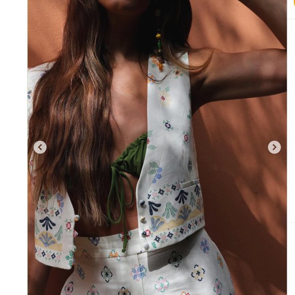 ZARA Linen printed vest White multicolor XS S XL - Picture 4 of 12